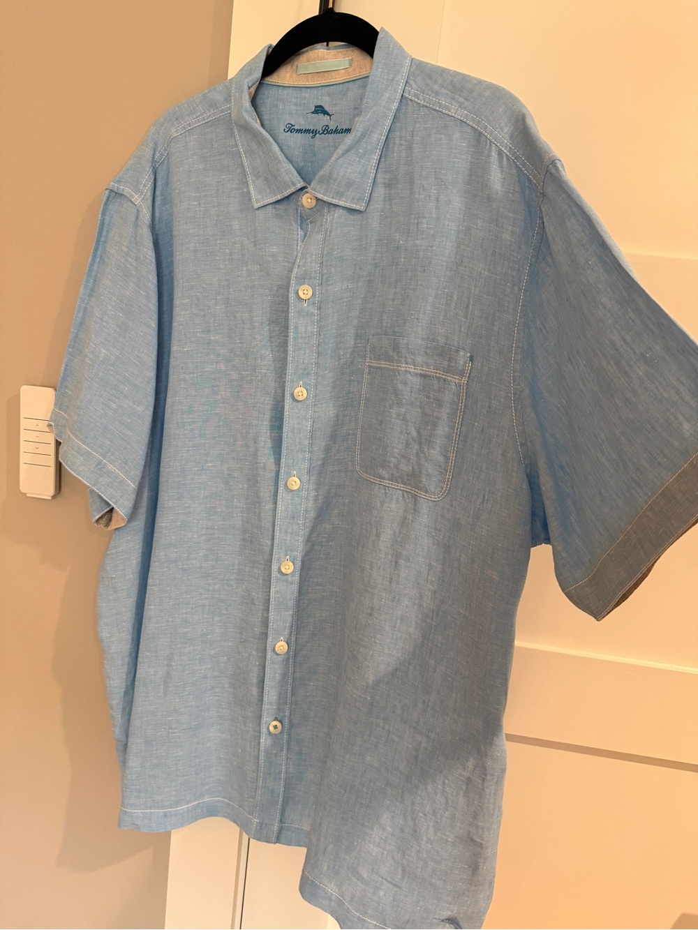 Tommy Bahama Sea Glass Breezer Linen Shirt Blue Yonder XXL 100% Linen